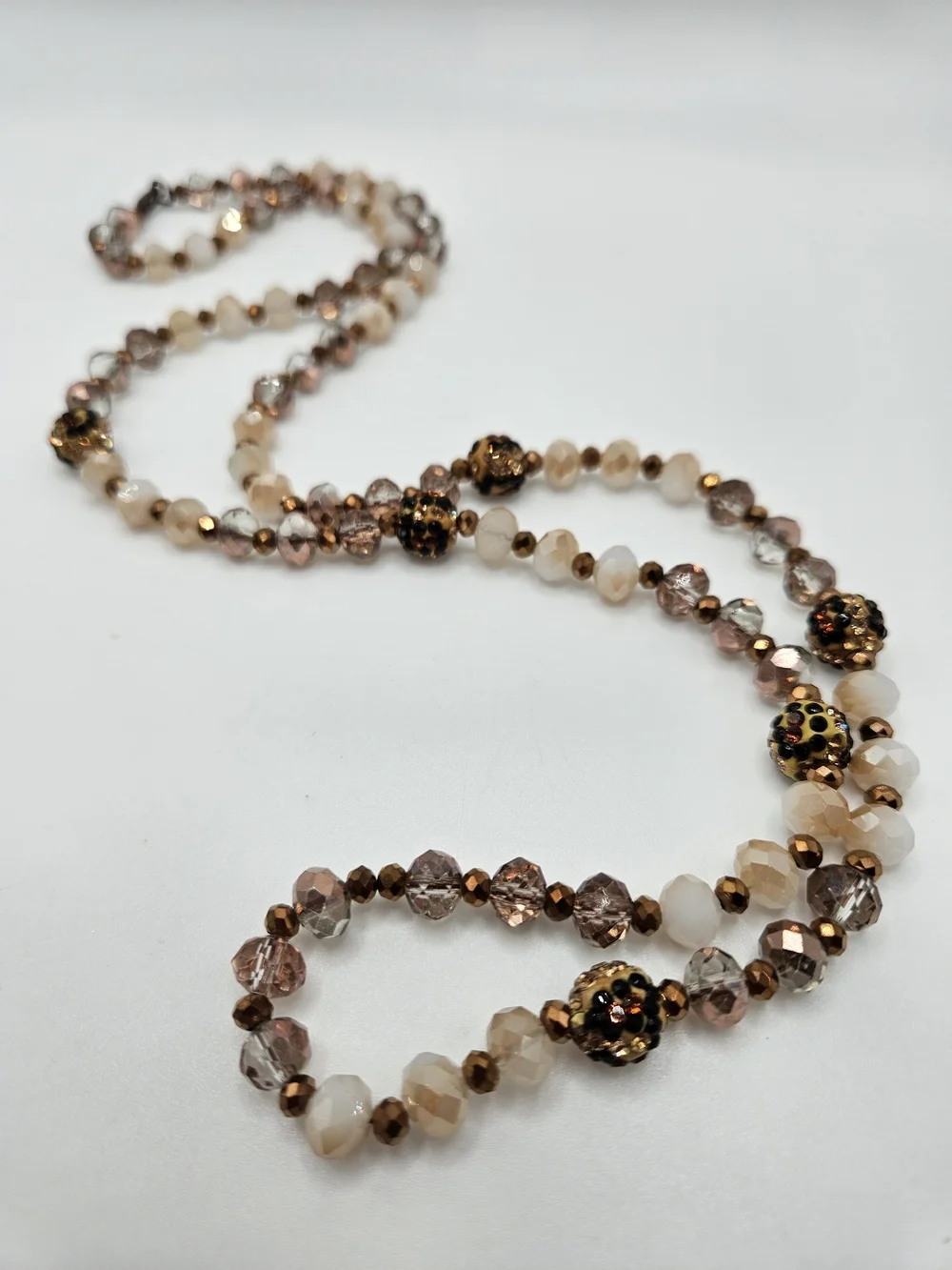 VINTAGE Shades of Bronze Faceted Glass Beaded Long Strand Necklace Covertible